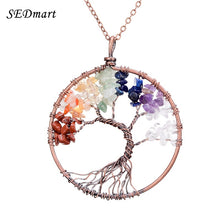 Load image into Gallery viewer, SEDmart 7 Chakra Tree Of Life Pendant Necklace Copper Crystal Natural Stone Necklace Quartz Stones Pendants Women Christmas Gift