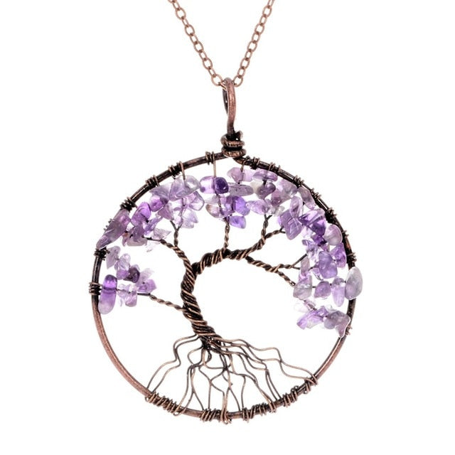 SEDmart 7 Chakra Tree Of Life Pendant Necklace Copper Crystal Natural Stone Necklace Quartz Stones Pendants Women Christmas Gift