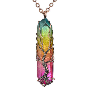 SEDmart 7 Chakra Tree Of Life Pendant Necklace Copper Crystal Natural Stone Necklace Quartz Stones Pendants Women Christmas Gift