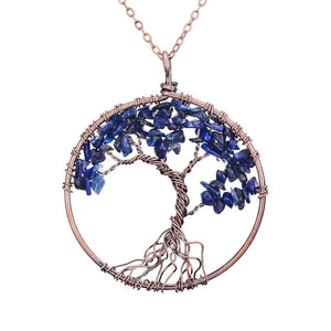 SEDmart 7 Chakra Tree Of Life Pendant Necklace Copper Crystal Natural Stone Necklace Quartz Stones Pendants Women Christmas Gift