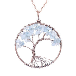 SEDmart 7 Chakra Tree Of Life Pendant Necklace Copper Crystal Natural Stone Necklace Quartz Stones Pendants Women Christmas Gift