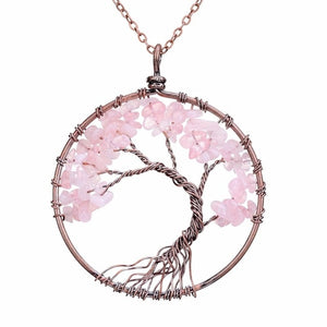 SEDmart 7 Chakra Tree Of Life Pendant Necklace Copper Crystal Natural Stone Necklace Quartz Stones Pendants Women Christmas Gift