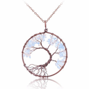 SEDmart 7 Chakra Tree Of Life Pendant Necklace Copper Crystal Natural Stone Necklace Quartz Stones Pendants Women Christmas Gift