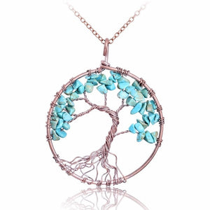 SEDmart 7 Chakra Tree Of Life Pendant Necklace Copper Crystal Natural Stone Necklace Quartz Stones Pendants Women Christmas Gift