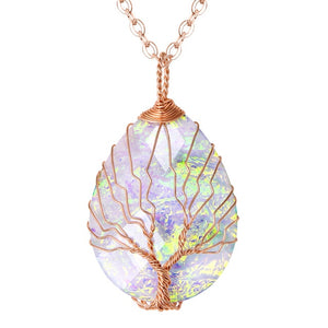 SEDmart 7 Chakra Tree Of Life Pendant Necklace Copper Crystal Natural Stone Necklace Quartz Stones Pendants Women Christmas Gift