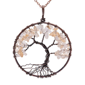 SEDmart 7 Chakra Tree Of Life Pendant Necklace Copper Crystal Natural Stone Necklace Quartz Stones Pendants Women Christmas Gift