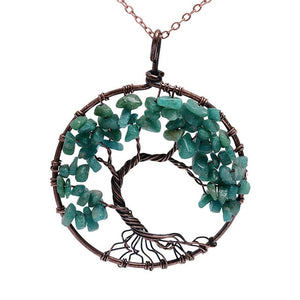 SEDmart 7 Chakra Tree Of Life Pendant Necklace Copper Crystal Natural Stone Necklace Quartz Stones Pendants Women Christmas Gift