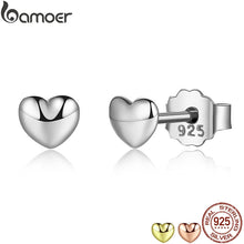 Load image into Gallery viewer, BAMOER 100% 925 Sterling Silver Petite Plain Hearts Stud Earrings for Women Silver Small Earrings Fine Jewelry brincos PAS441