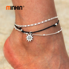 Load image into Gallery viewer, MINHIN Multi Layer Boho Anklets For Women Fashion Sun Pendent Silver Anklet Handmade Chain Anklets Foot Jewelry 2 Pcs